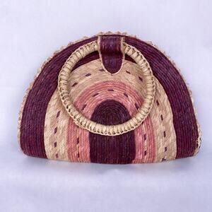 Raffia Wicker Color Block Handbag